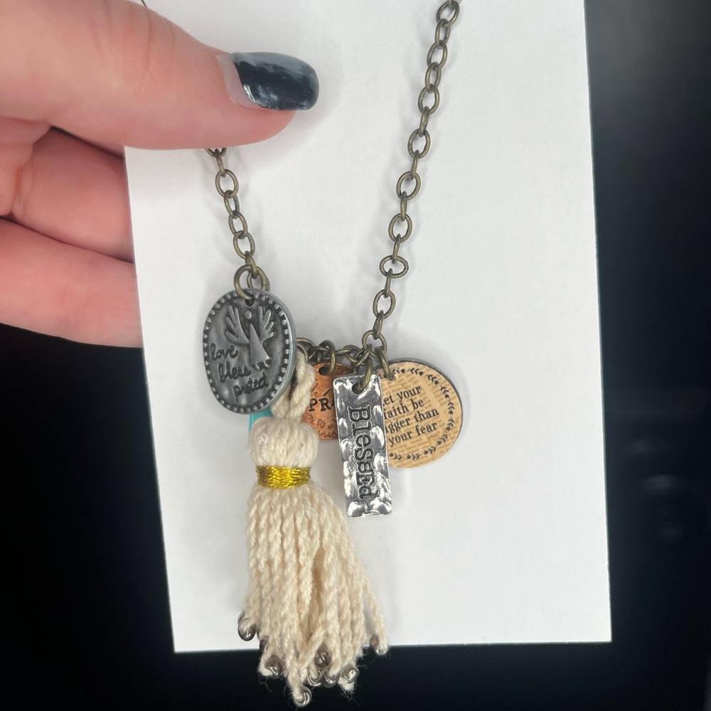 Gold and Silver Charm Necklace with Tassel
